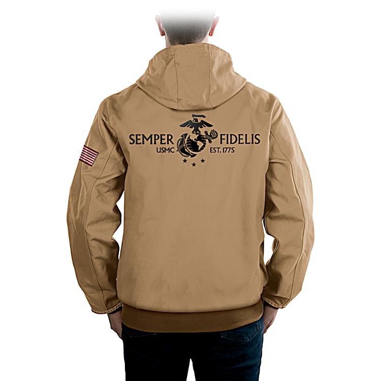 U.S. Marine Corps Khaki Canvas Jacket With Soft Quilted Lining Featuring The USMC Emblem On The Back
