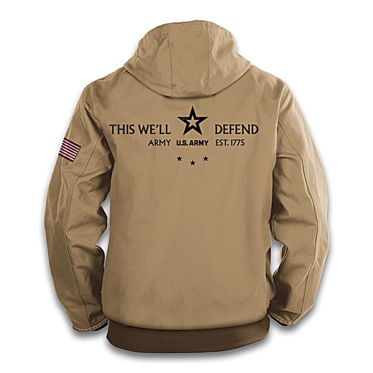 U.S. Army Khaki Canvas Jacket With Soft Quilted Lining Featuring The Army Logo On The Back