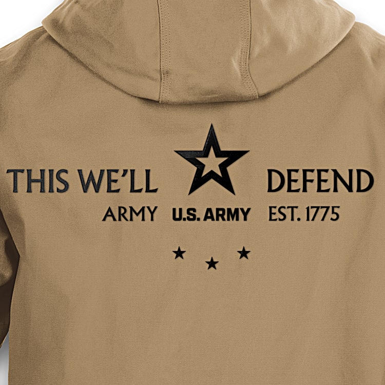 U.S. Army Khaki Canvas Jacket With Soft Quilted Lining Featuring The Army Logo On The Back