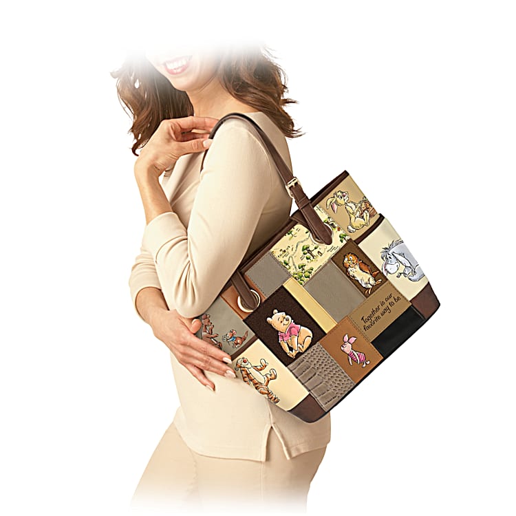 Disney Brown Faux Leather Tote Bag Featuring A Patchwork Design