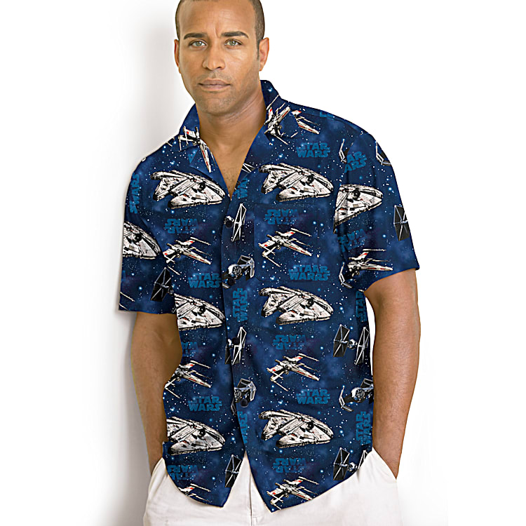 STAR WARS Shirt With An All Over Galaxy Print Featuring An X Wing Fighter And The Millennium Falcon