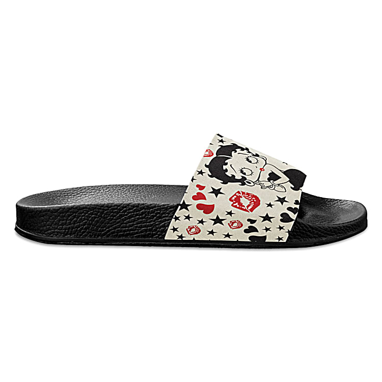 Womens Ivory Slide Sandal Shoes Adorned With Betty Boop Art Womens Ivory Slide Sandal Shoes Adorned With Betty Boop Art