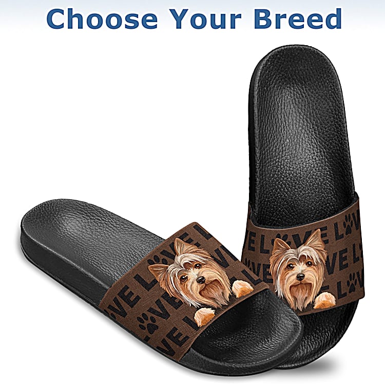 Paws Of Love Womens Brown Slide Sandal Shoes Adorned With Dog Art