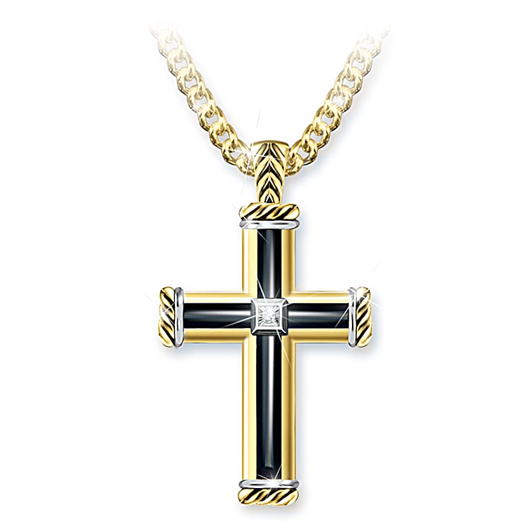 Mens black onyx cross necklace shop