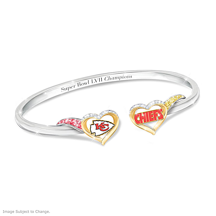 Kansas City Chiefs NFL Super Bowl LVII Champions Bangle Bracelet Adorned  With 2 Sculpted Hearts With Crystals And Team Logos
