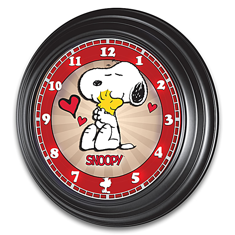 PEANUTS Illuminated 14-Inch Diameter Round Wall Clock Adorned With Art Of  Snoopy And Woodstock