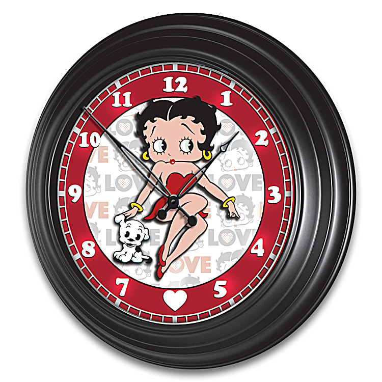 Betty Boop Illuminated 14-Inch Diameter Round Wall Clock Adorned 