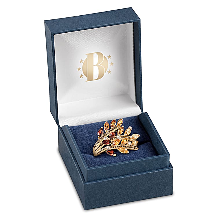 18K Gold-Plated Gemstone Ring Adorned With Garnet, Topaz 18K Gold-Plated Gemstone Ring Adorned With Garnet, Topaz