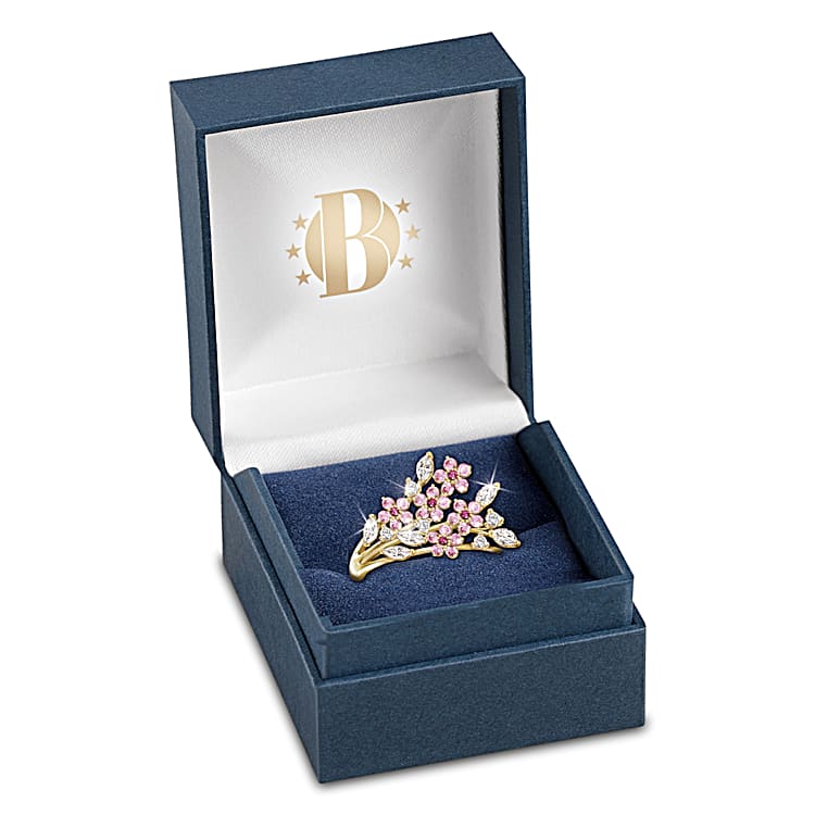 18K Gold-Plated Cherry Blossom Ring With Pink Tourmaline