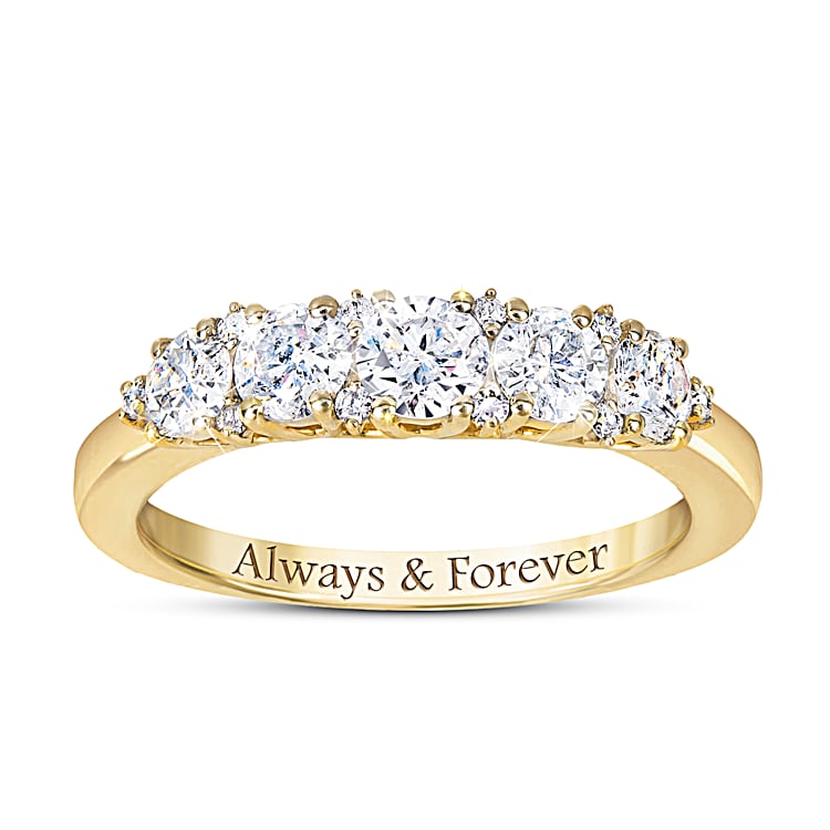 Women s Solid 10K Yellow Gold Anniversary Ring Adorned with Diamonds