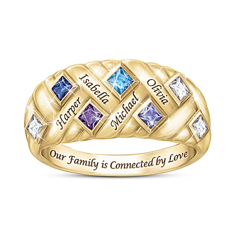 Family Ring with Names Birthstones 18K GOLD Plating