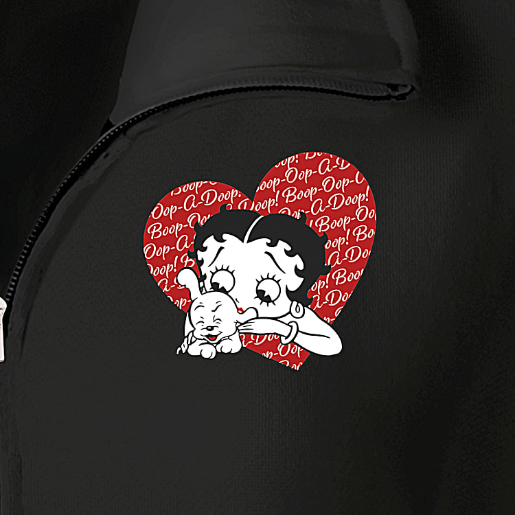 Black Cotton Blend Full-Zip Jacket Featuring Betty Boop And Black Cotton Blend Full-Zip Jacket Featuring Betty Boop And