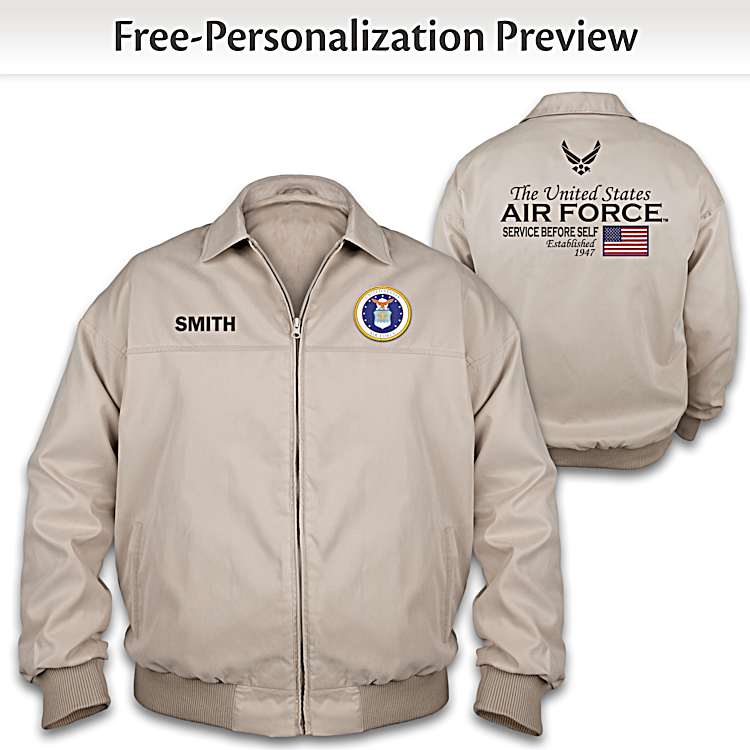 U.S. Air Force Tan Jacket With A USAF Symbol Patch And Personalized With Your Name On The Front