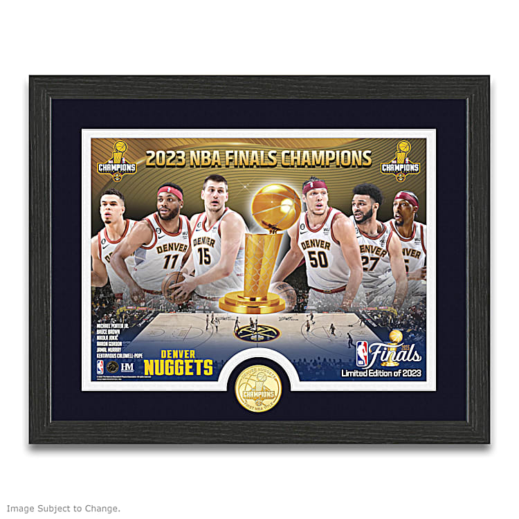 Denver Nuggets Brown Framed Wall-Mounted 2023 NBA Finals Champions Logo Basketball Display Case