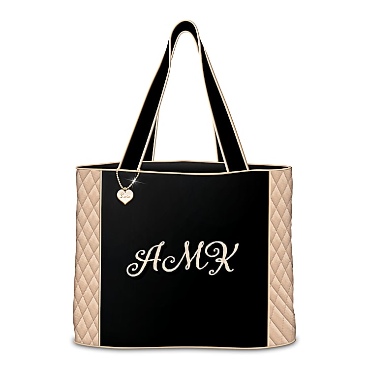 Womens Black And Tan Diamond Quilted Twill Tote Bag