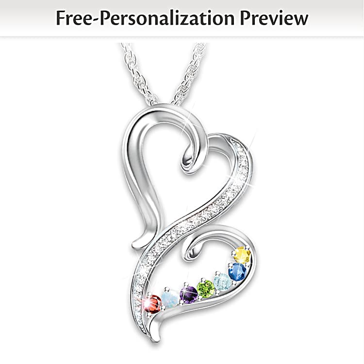 Genuine Diamond Accented Mother's Heart Family Birthstone Necklace Genuine Diamond Accented Mother's Heart Family Birthstone Necklace