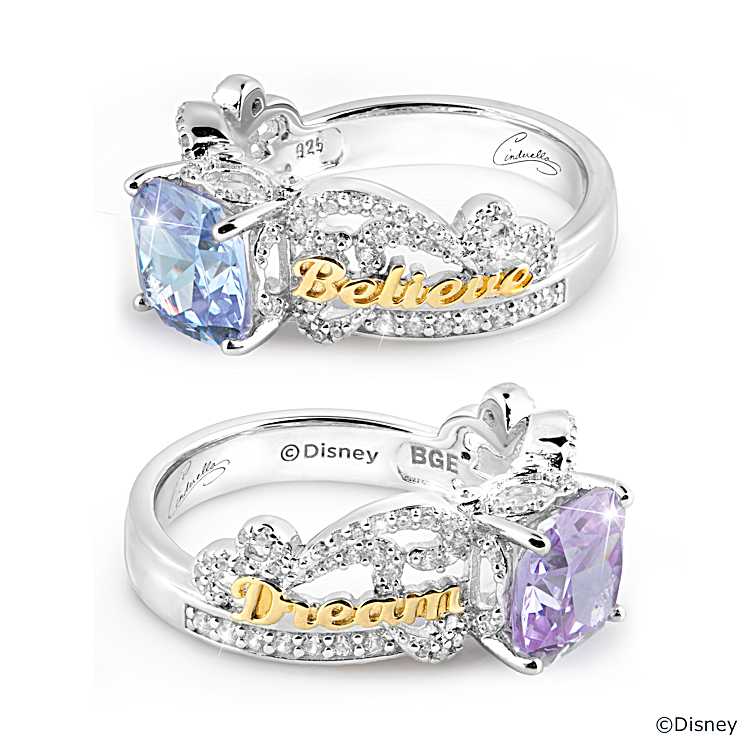 Disney Cinderella Rhodium-Plated Ring With A Color-Changing Disney Cinderella Rhodium-Plated Ring With A Color-Changing