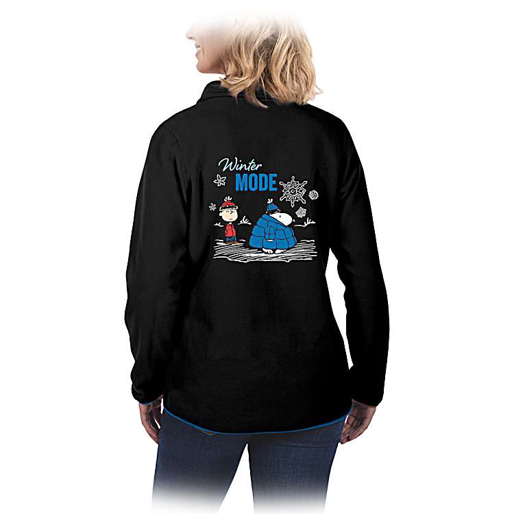 PEANUTS Black Fleece Jacket Featuring A Woodstock Applique