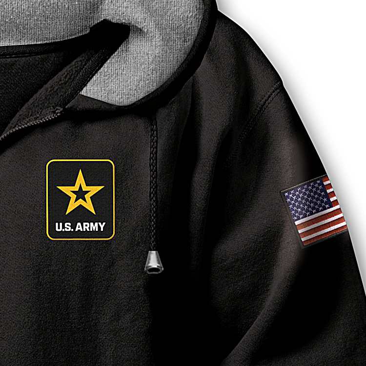 ❤army❤ Mens Black U.S. Army Full-Zip Hoodie With An Applique Patch
