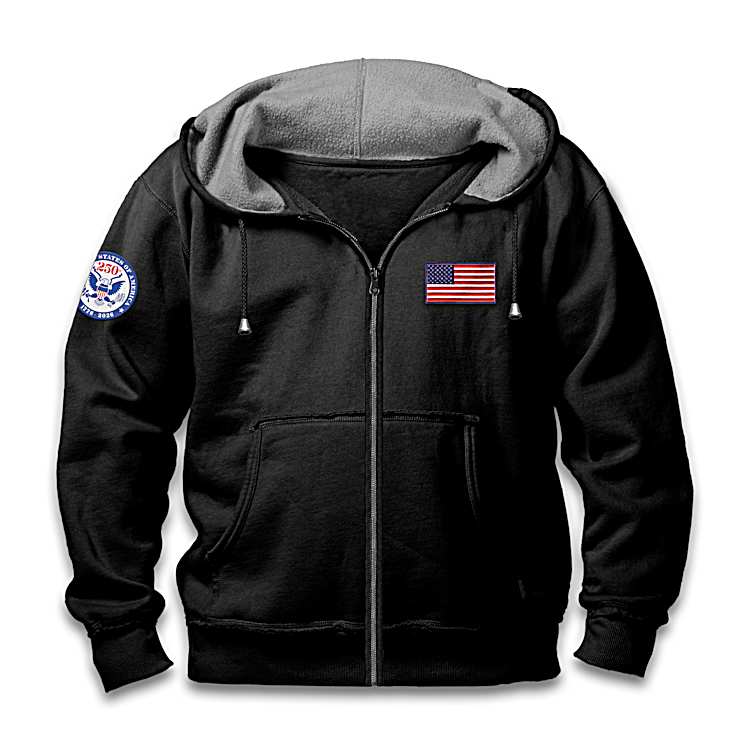 いま人気のアイテム An With Hoodie Black USA American Applique And Patch Flag ジャケット・アウター