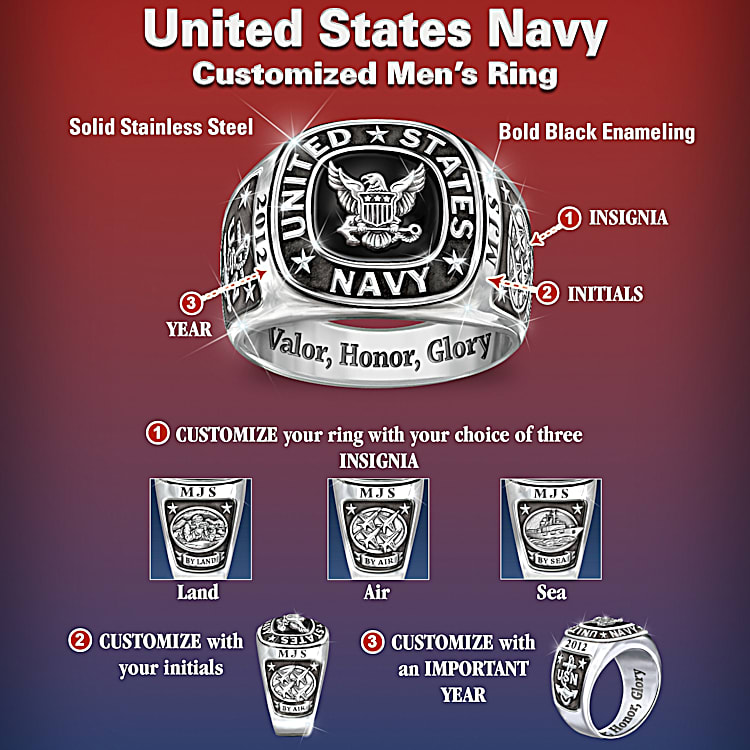 Navy Personalized Mens Ring