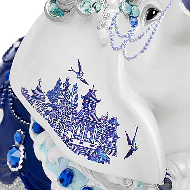 Sparkling Blue Willow Elephant Figurine