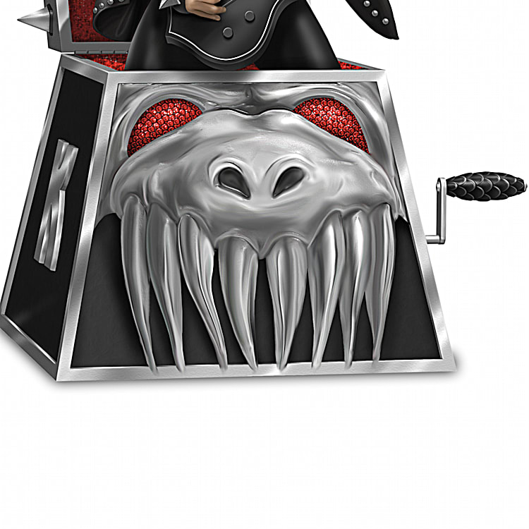The Demon Sculpture Portraying KISSs Lead Bass Guitarist As A  Jack-In-The-Box Style Sculpture Embellished With Glittery Accents And  Metallic Finishes