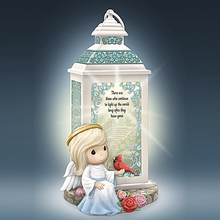 Precious Moments A Light So Great Illuminated Remembrance Lantern Featuring  A Scene From Thomas Kinkades Stairway To Paradise With An Angel Figure