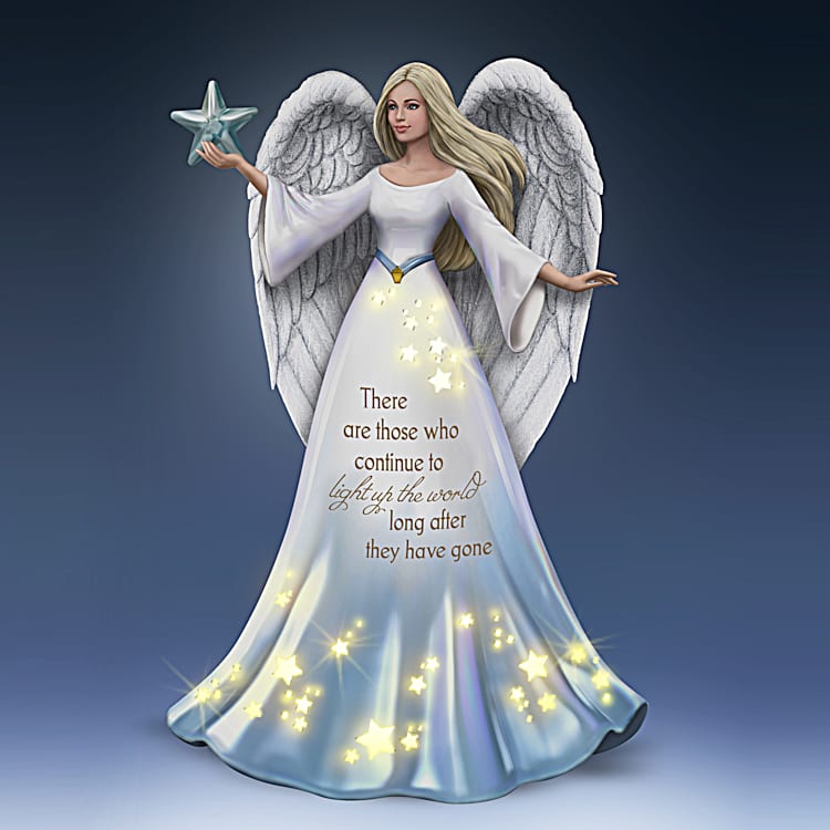 Thomas Kinkade Continue To Light Up The World Illuminated Angel Figurine  Hand-Painted In Blue And