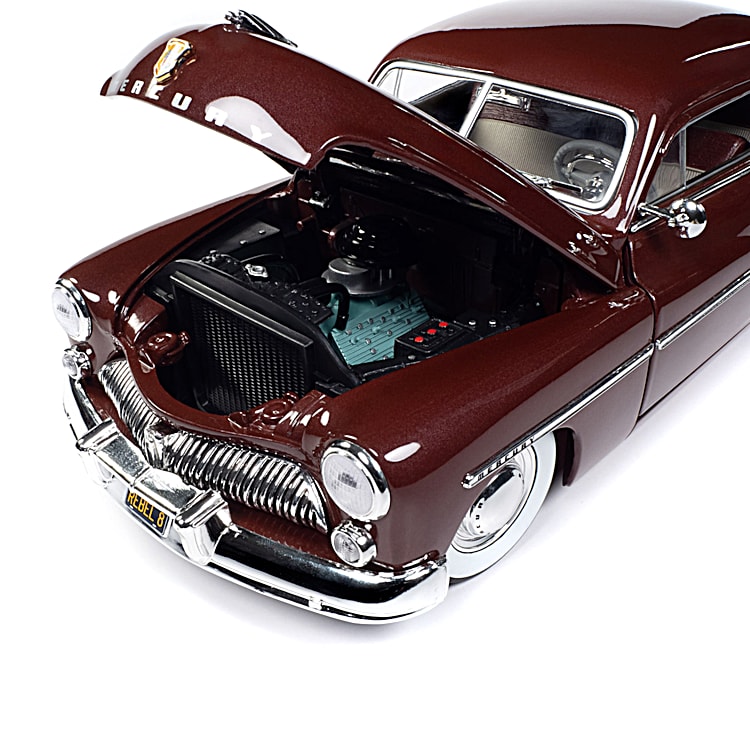1949 Mercury Eight Coupe 1 18 Scale Diecast Car Featuring A Tampico Red Finish And Whitewall Tires