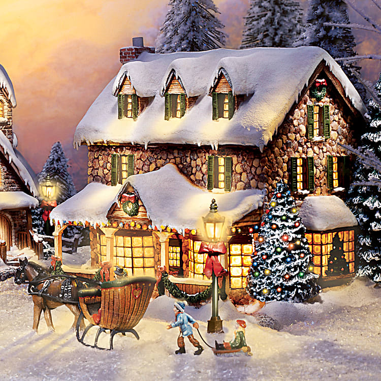Hand-Painted Village Christmas Set Inspired By Thomas Kinkade Art