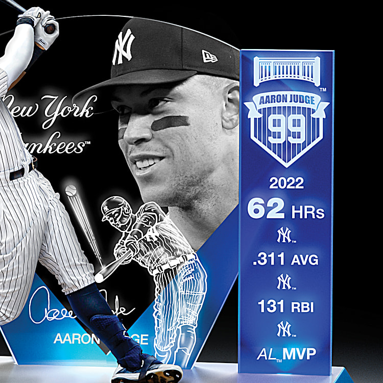 New York Yankees Aaron Judge MLB Sculpture Illuminated With Blue And White  Lights Featuring Laser-Etched Career Highlights And His Facsimile Signature
