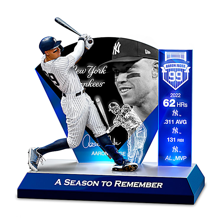 New York Yankees Aaron Judge MLB Sculpture Illuminated With Blue And White  Lights Featuring Laser-Etched Career Highlights And His Facsimile Signature