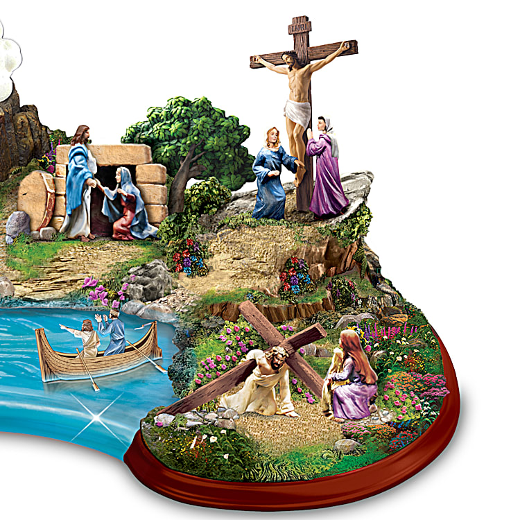 Illuminated Religious Sculpture Featuring Multiple Scenes