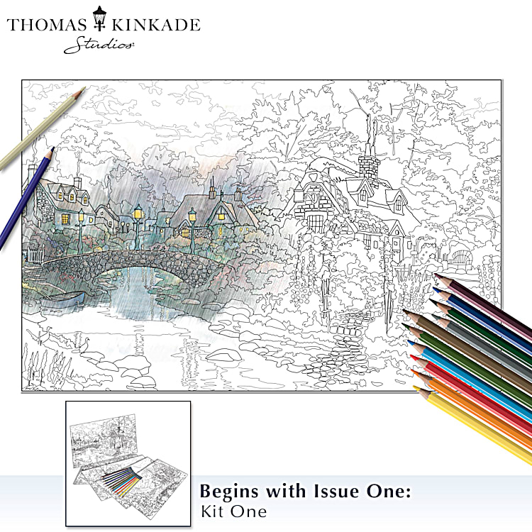 Thomas Kinkade Artistic Escapes Adult Coloring Pencil Kit Collection By  Hawthorne Village