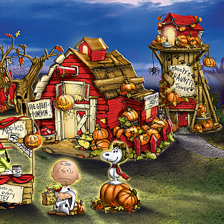 The PEANUTS Trick Or Treat Illuminated Halloween Village Collection