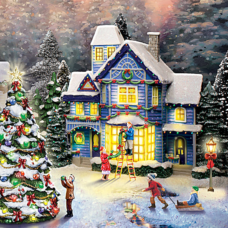 Thomas Kinkade Sounds The Season Illuminated Christmas Village Collection Featuring Built-In LED & Holiday Music