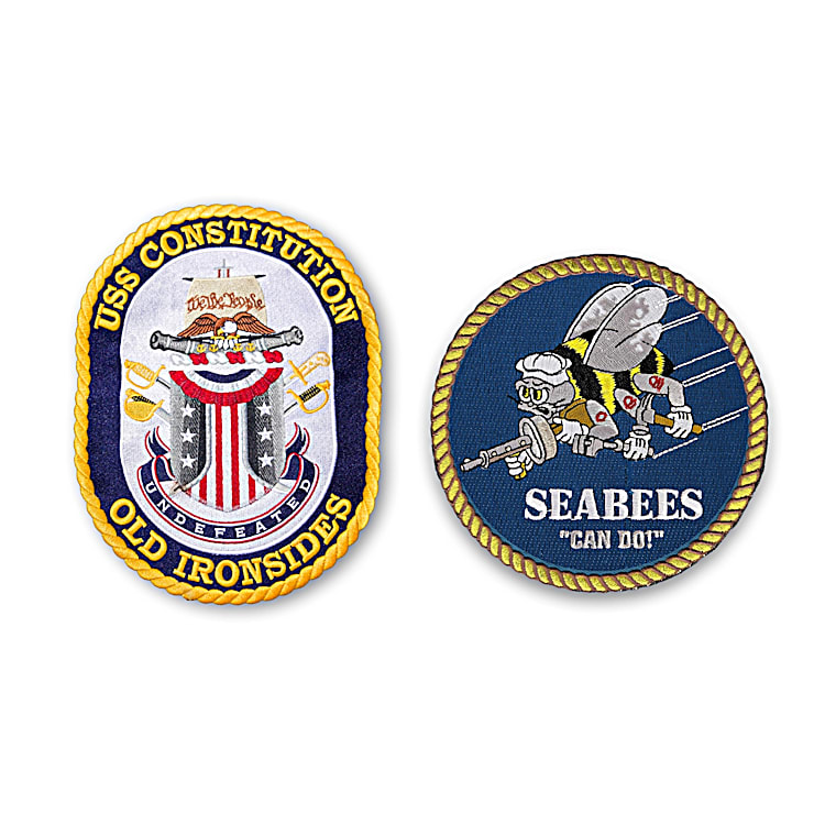 Navy Historic Fully Embroidered Replica Patch Wall Decor Collection With  Custom Glass-Covered Hanging Wooden Display Case Featuring A Hinged Lid