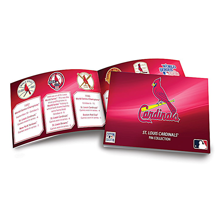 St. Louis Cardinals MLB Commemorative Pin Collection Featuring 21  Hand-Enameled Pins With Team Colors & Logos & Includes Wooden Pennant  Display Case