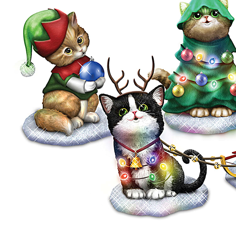 Purr fect Medleys Illuminated Musical Christmas Cat Figurines By Artist Kayomi Harai
