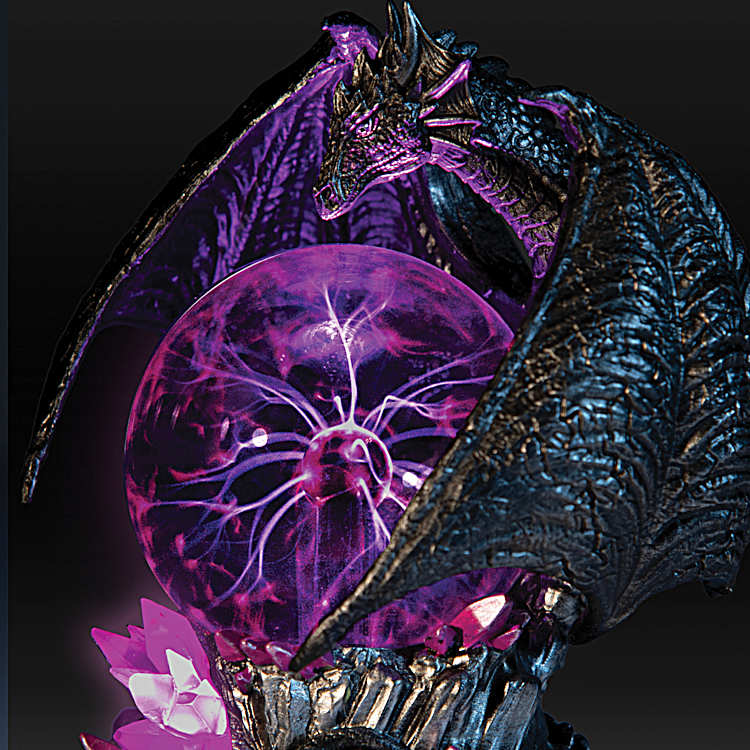 Dragon Sculptures Adorned With Illuminated Plasma Balls That Are Drawn By The Touch Of Your Finger
