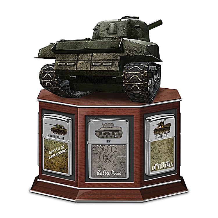 Greatest Tanks Of World War II Zippo+R+ Lighter Collection Adorned With  Tank Imagery & Comes With A Display That Features A M4 Sherman Tank  Sculpture