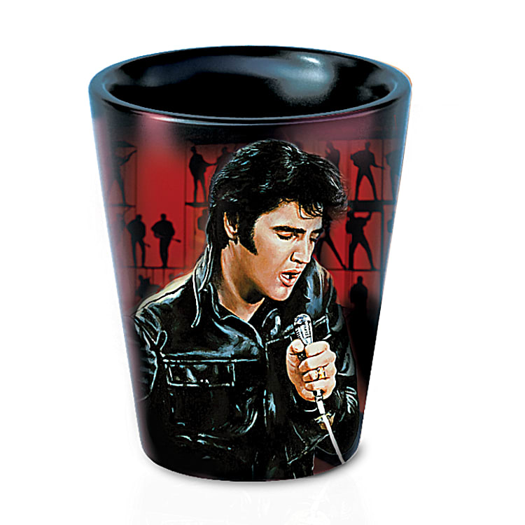 Elvis Shot Glasses Adorned with Elvis Art by Artist Bruce Emmett