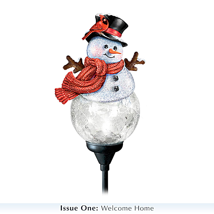 Illuminated Outdoor Solar Powered Glass Snowman Sculpture Lights Collection  By Artist Dona Gelsinger
