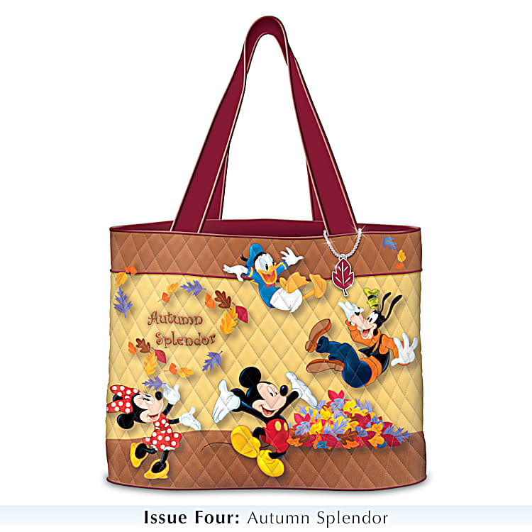 Disney Mickey Friends Diamond Quilted Tote Bag Collection Adorned With Colorful Disney Character Art And Matching Charms