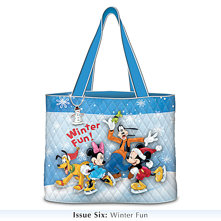 Disney Mickey Friends Diamond Quilted Tote Bag Collection Adorned With Colorful Disney Character Art And Matching Charms