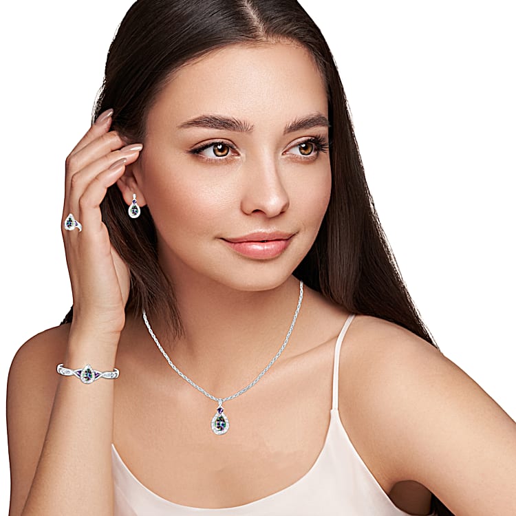 Silver-Tone Mystic Crystal Jewelry Collection With A Pendant
