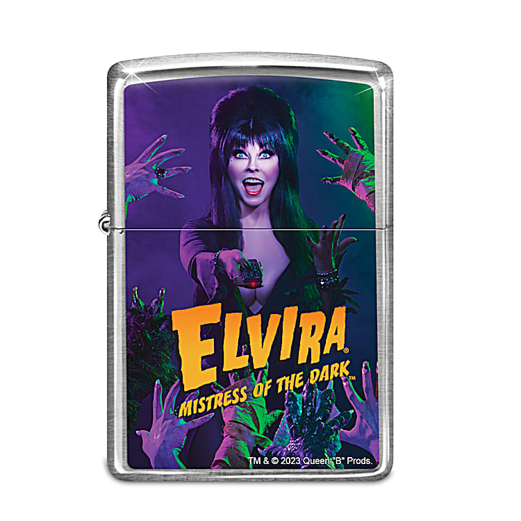 Elvira® Zippo® Lighters With A Hand-Painted Spooky Gothic Throne Sculpture  Atop An Octagonal Base