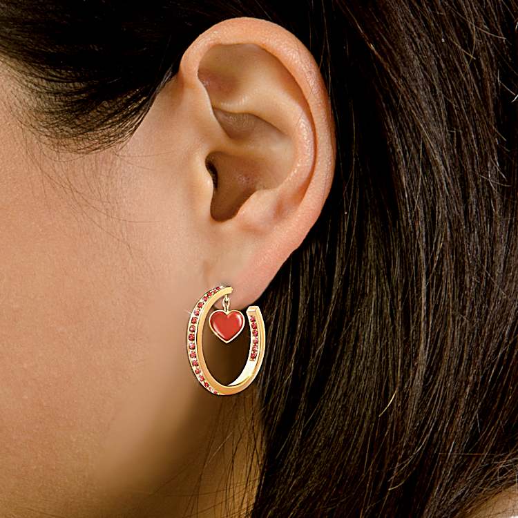 関税込★VINTAGE HOLLYWOOD★Color Hoop Charm Drop Earrin.g★ Humble Chic Rhinestone Hoop Earrings - Gold Teardrop Drop