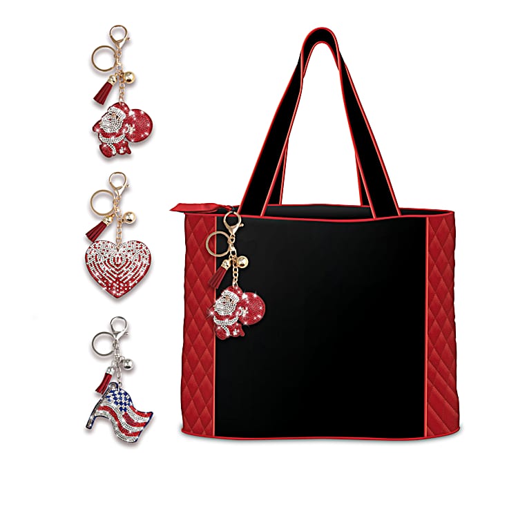 Black Quilted Tote Bag Collection That Comes With Seasonal Keychains  Adorned With Rhinestones
